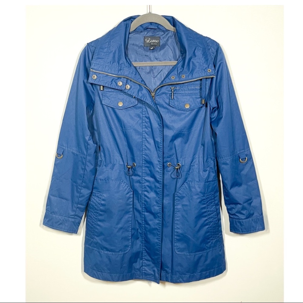 Latte Black Zip-up Blue Trench Coat Size Small